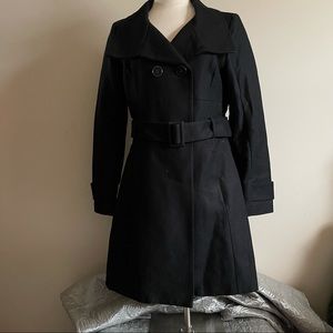 MNG by Mango Black Trench Coat Belted Double Breasted Women’s M
